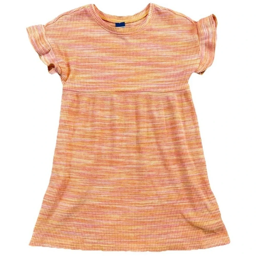 Old Navy Girl's Orange Knit Dress‎ Ribbed Stripes Sz 3T Cotton Blend Summer
